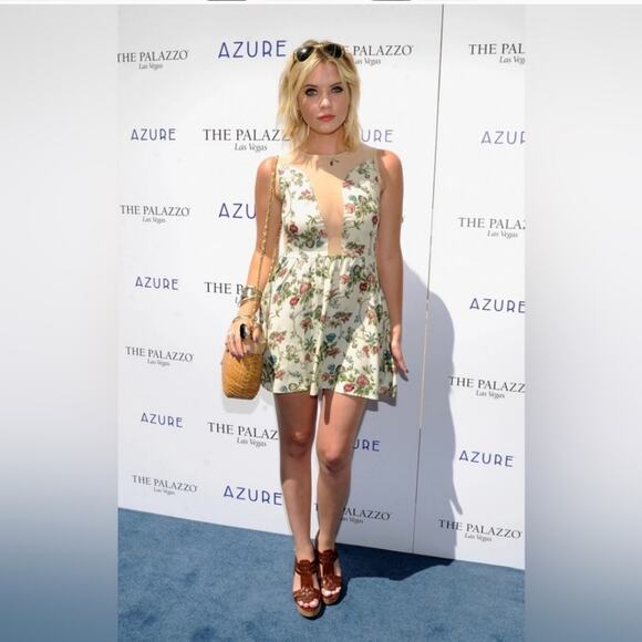 FOR LOVE & LEMONS Womens Medium Beige Lulu Floral Sheer Mesh Flared Mini Skater - Picture 9 of 13